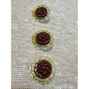 Vintage 1940s Clear Lucite Brown Rosette Coat Buttons Set of 3 Sewing Craft
